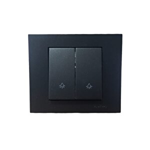 Grano Metalik Siyah İmplus Komütatör Light + Light Çerçeve Dahil