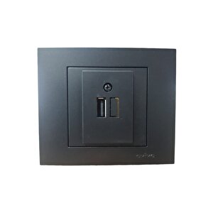 Grano Metalik Siyah 1x Usb Şarj Prizi Çerçeve Dahil