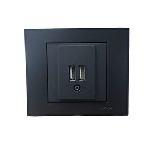 Grano Metalik Siyah 2x Usb Şarj Prizi Çerçeve Dahil