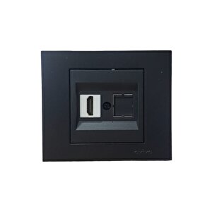 Grano Metalik Siyah 1x Hdmi Prizi Çerçeve Dahil