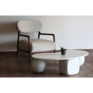 Modern Orta Sehpa & Küre Sehpa & Fasülye Ahşap Sehpa Açık Beyaz