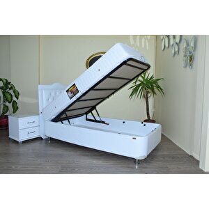 Baza Yatak Başlık 17497 Suni Deri Beyaz Renk Çelik Kasa Full Ort Yatak 100*200