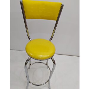 Sandalye 17867 Bar Yüksek Model Sarı 1ad Metal Çelik Nikelaj Suni Deri El Yapım