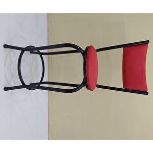 Sandalye 12762 Bar Tipi Yüksek Model 4ad Kirmizi Suni Deri Döşem Metal Siyah
