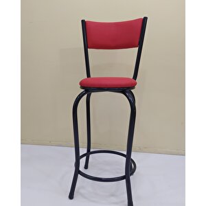 Sandalye 12762 Bar Tipi Yüksek Model 4ad Kirmizi Suni Deri Döşem Metal Siyah