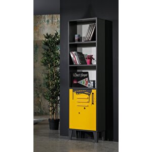 Kitaplık Urlu Mi̇x Sari Model Dolaplı İki Raflı Sari Gri̇ Renk Yüksek Ayak El Yapım