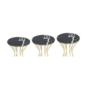 Brc 17527 Zigon Kumsaat Siyah Mermer Temper Cam Metal Gold Renk Kaplam El Yapım