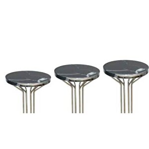 Brc 17541 Zigon Bufalo Siyah Mermer Temper Cam Metal Gümüş Renk Kaplam El Yapım