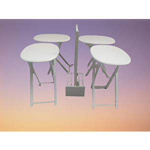 Zigon Sehpa Oval Çanta Ahşap Mdf Model Torna  Parlak Beyaz Lake Boya El Yapım