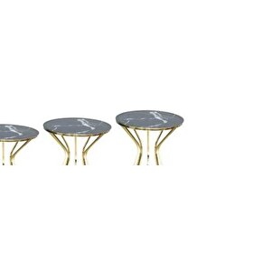 Brc 17535 Cadde Zigon Siyah Mermer Temper Cam Metal Gold Renk Kaplama El Yapım