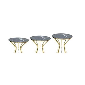 Brc 17535 Cadde Zigon Siyah Mermer Temper Cam Metal Gold Renk Kaplama El Yapım
