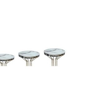 Brc 17542 Zigon Bufalo Beyaz Mermer Temper Cam Metal Gümüş Renk Kaplama El Yapım