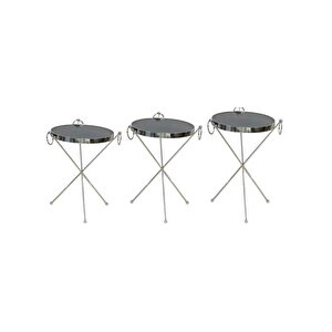 Brc 17523 Zigon Küpe Metal Gümüş Krom Renk Ayak Kırılmaz Temper Siyah Cam Tabla
