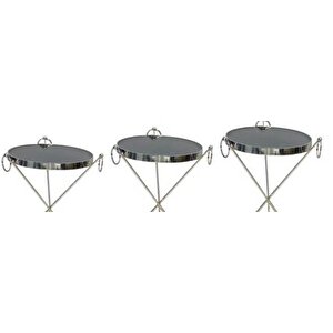 Brc 17523 Zigon Küpe Metal Gümüş Krom Renk Ayak Kırılmaz Temper Siyah Cam Tabla