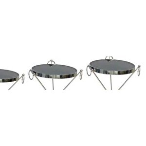 Brc 17523 Zigon Küpe Metal Gümüş Krom Renk Ayak Kırılmaz Temper Siyah Cam Tabla