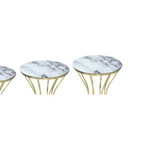 Brc17526 Kumsaat Model Zigon Beyaz Mermer Desen Temper Cam Metal Gold Renk Kaplam