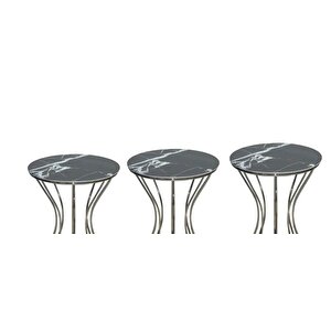 Brc 17534 Kumsaat Zigon Siyah Mermer Temper Cam Metal Platin Renk Kaplam El Yapım