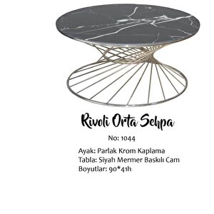 Brc 17552 Orta Sehpa Rivoli Siyah Mermer Cam Metal Gümüş Renk Kaplam Ayak Elyapım