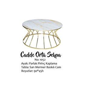Brc 17563 Orta Sehpa Cadde Model Sarı Mermer Temper Cam Metal Gold Renk El Yapım