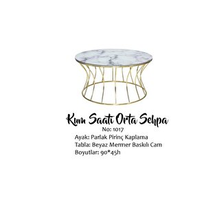 Brc 17555 Orta Sehpa Kumsaat Beyaz Mermer Temper Cam Metal Gold Kaplama El Yapım