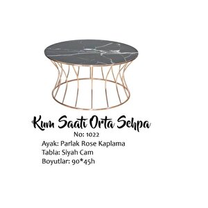 Brc 17558 Orta Sehpa Kumsaat Beyaz Mermer Temper Cam Metal Rose Kaplama El Yapım