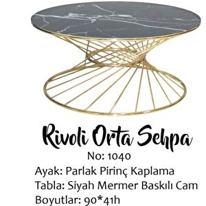 Brc 17551 Orta Sehpa Ri̇voli Siyah Mermer Cam Metal Gold Renk Kaplam Ayak El Yapım