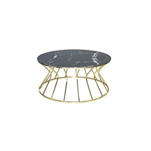 Brc 17561 Orta Sehpa Cadde Siyah Mermer Temper Cam Metal Gold Renk Kaplam El Yapı