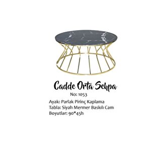 Brc 17561 Orta Sehpa Cadde Siyah Mermer Temper Cam Metal Gold Renk Kaplam El Yapı