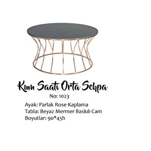 Brc 17557 Orta Sehpa Kum Saat Model Siyah Temper Cam Metal Rose Kaplama El Yapım