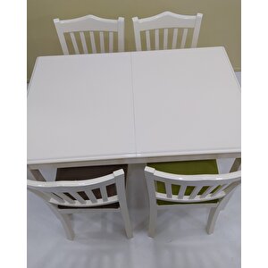 Masa -sandalye 17864 Mutfak Klasik Model Kayın Ayk Açıl Tabla Parlak Beyaz Kumaş