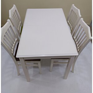 Masa -sandalye 17864 Mutfak Klasik Model Kayın Ayk Açıl Tabla Parlak Beyaz Kumaş