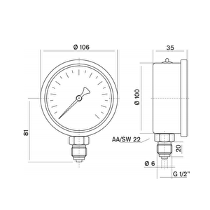 Pakkens 0-25 Bar 100 Mm Alttan Bağlantılı Gliserinli Manometre G 1/2 Inç