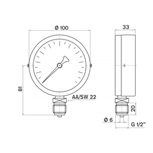 Pakkens 0-60 Bar 100 Mm Alttan Bağlantılı Kuru Manometre G 1/2 Inç