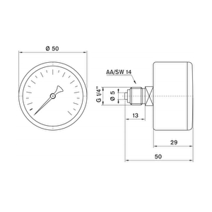 Pakkens 0-100 Bar 50 Mm Arkadan Bağlantılı Kuru Manometre G 1/8 Inç