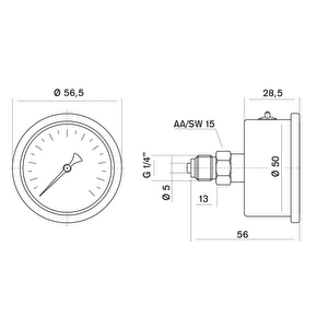 Pakkens 0-4 Bar 50 Mm Arkadan Bağlantılı Gliserinli Manometre G 1/4 Inç