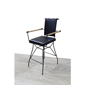 Sandalye 14593 Penyezyüksek Model Metal Siyah Fırın Boya Suni Deri Balkon-Bahçe Sandalye