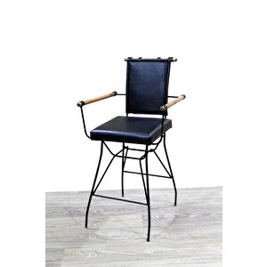 Sandalye 14613 Penyez Bar Yüksek Metal Siyah Fırın Siyah Boya Suni Deri Balkon Sandalye