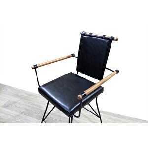 Sandalye 14613 Penyez Bar Yüksek Metal Siyah Fırın Siyah Boya Suni Deri Balkon Sandalye