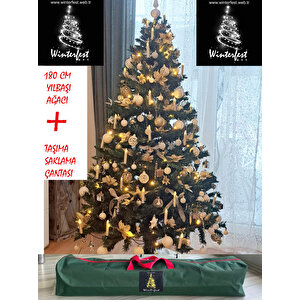 Yılbaşı Çam Ağacı 190 Cm Gerçek Görsel 600 Dal Demir Ayak Demir Gövdeli Taşıma Çantası Hediyeli