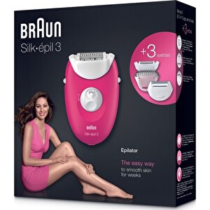 Braun Silk-épil 3 3410 Epilatör Ahududu Pembe - 2 Ek Parçalı Kablolu Epilatör / Epilasyon