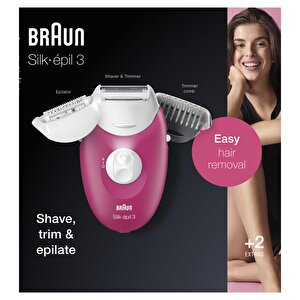 Braun Silk-épil 3 3410 Epilatör Ahududu Pembe - 2 Ek Parçalı Kablolu Epilatör / Epilasyon