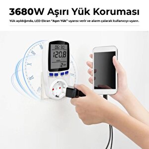 Dijital Wattmetre Enerji Tüketim Sarfiyat Ölçer - 230v 16a 3680w