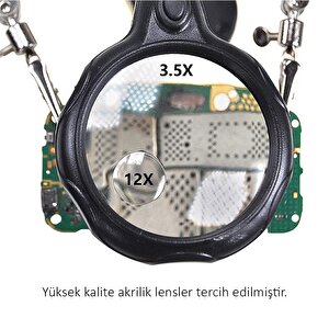 Çok Fonksiyonlu Led Işıklı Büyüteçli Ve Mercekli Lehim Tamir Havya Standı - Mg16126-a