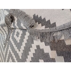 Kilim Çift Taraflı Dokuma Kilim Modern Seri Gri-beyaz 80x300 cm