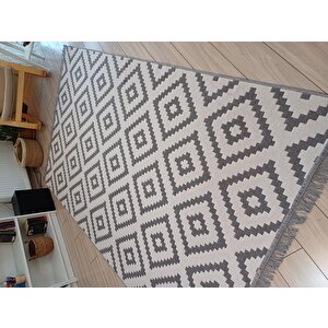 Kilim Çift Taraflı Dokuma Kilim Modern Seri Gri-beyaz