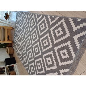 Kilim Çift Taraflı Dokuma Kilim Modern Seri Gri-beyaz