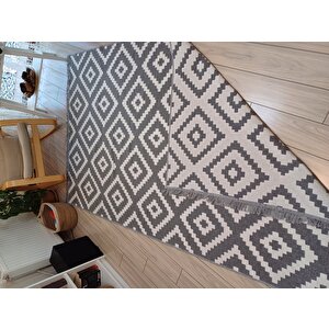 Kilim Çift Taraflı Dokuma Kilim Modern Seri Gri-beyaz