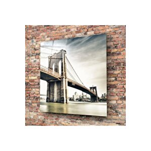 Brooklyn Köprüsü Cam Tablo | Hediyelik, Dekoratif, Ofis, Mutfak 40x40 cm