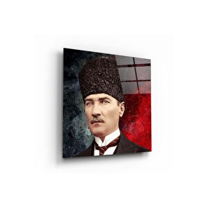 Atatürk Cam Tablo | Hediyelik, Dekoratif, Ofis, Mutfak 80x80 cm