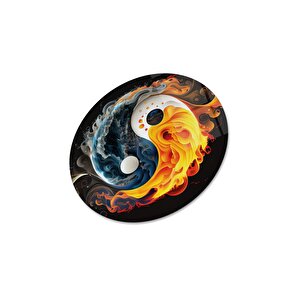 Ying Yang Yuvarlak Cam Tablo | Hediyelik, Dekoratif, Ofis, Mutfak 30x30 cm